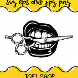 lips bite scissors svg, hair stylist svg, barber svg