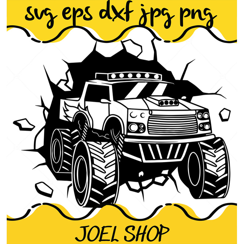 Monster Truck In The Wall SVG, Muscle Car SVG, Monster Truck Svg.jpg