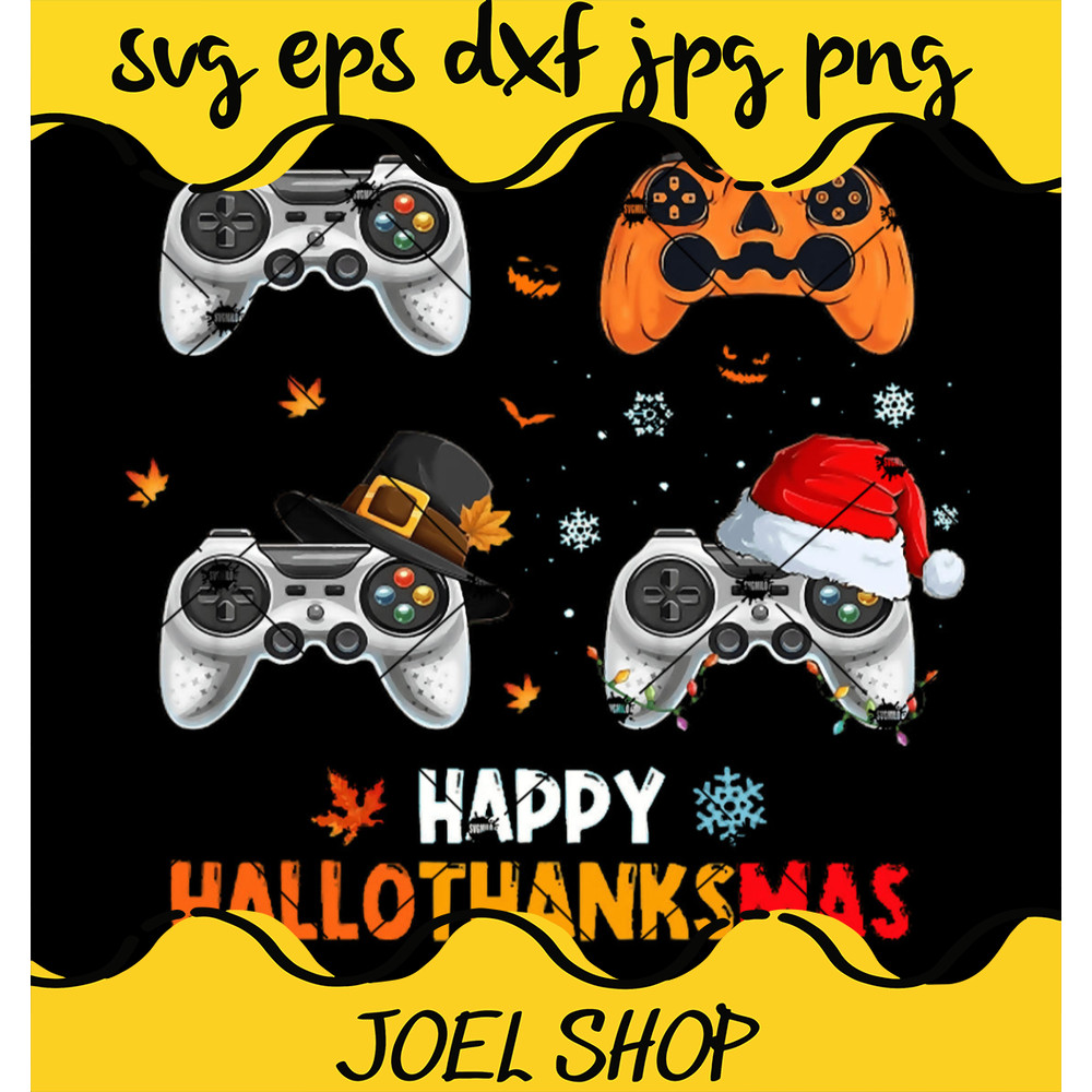 Video Game Halloween Thanksgiving Christmas PNG, Happy Hallothanksmas .jpg