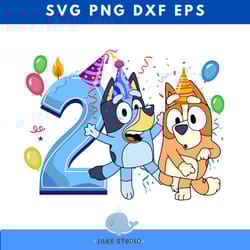 happy second birthday bluey bingo png
