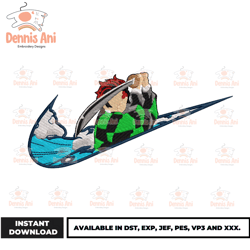 new tanjiro design , demon slayer , emb file , anime nike logo, anime embroidery, nike anime