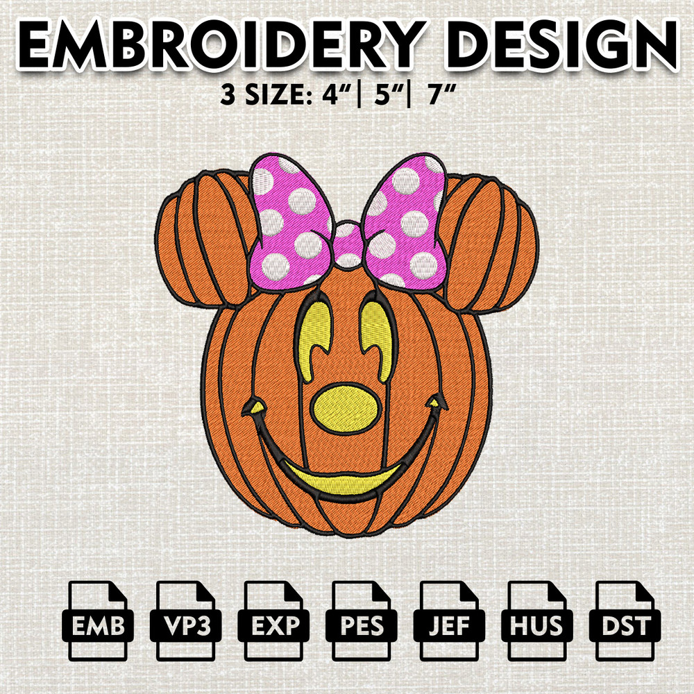 Disney Halloween Embroidery Designs, Halloween Machine Embroidery Pattern, Minnie Pumpkin Embroidery files.jpg