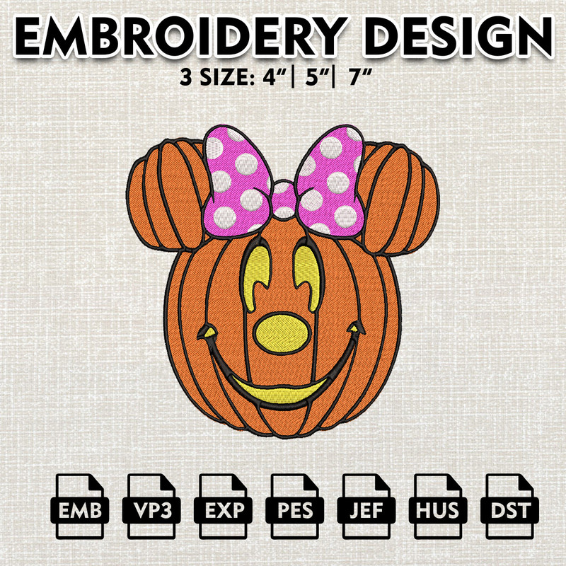 Disney Halloween Embroidery Designs, Halloween Machine Embroidery Pattern, Minnie Pumpkin Embroidery files.jpg