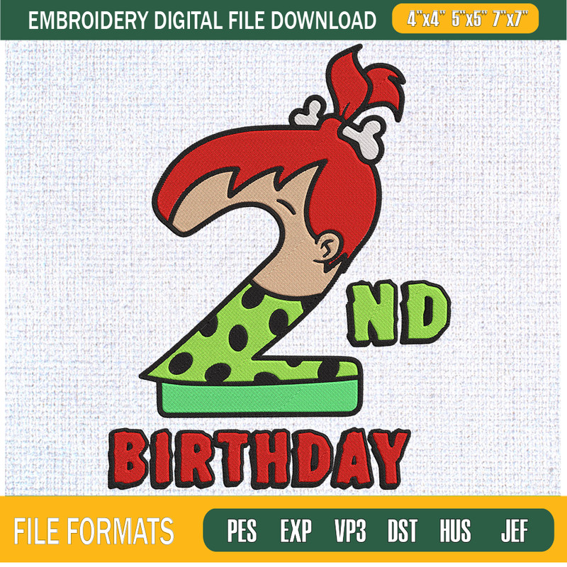 2nd Birthday Pebbles Flintstone Embroidery Designs, Birthday Machine Embroidery Design, Machine Embroidery Designs - Premium & Original SVG Cut Files.jpg