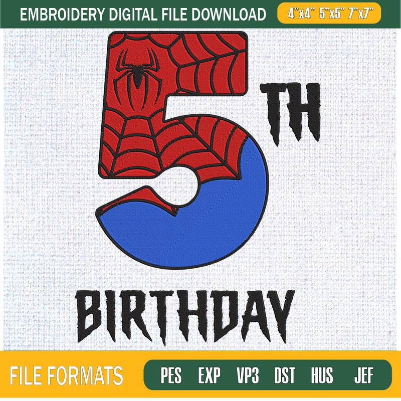 5th Birthday Spider-man Embroidery Designs, Birthday Machine Embroidery Design, Machine Embroidery Designs - Premium & Original SVG Cut Files.jpg