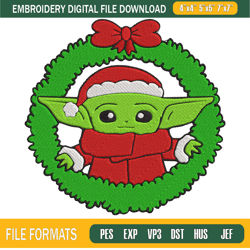 baby yoda with wreath christmas embroidery designs, christmas machine embroidery,embroidery design,embroidery svg,machin