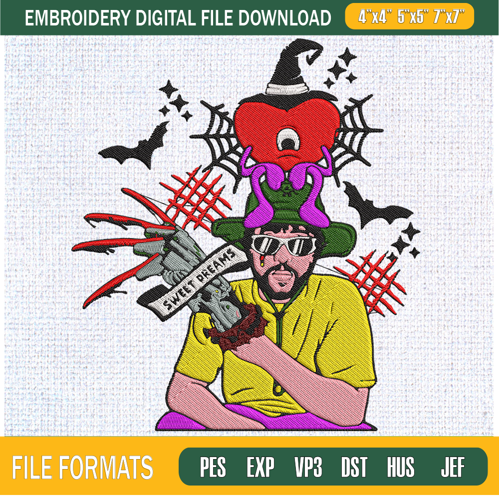 Bad Bunny Sweet Dream Bad Bunny Freddy Krueger Embroidery Designs, Halloween Machine Embroidery Design, Machine Embroidery Designs - Premium & Original SVG Cut