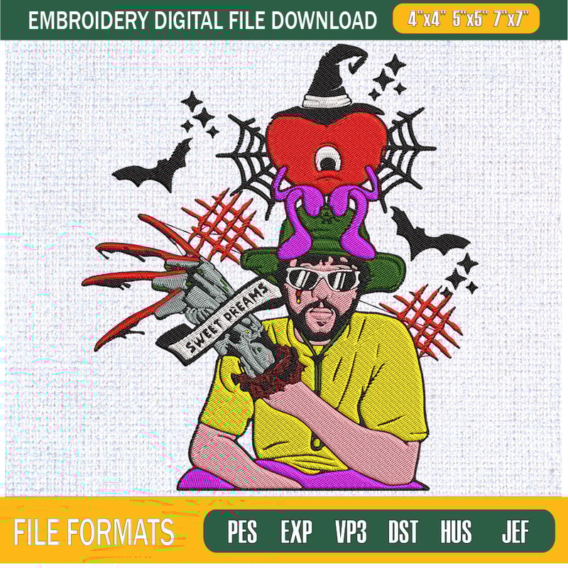 Bad Bunny Sweet Dream Bad Bunny Freddy Krueger Embroidery Designs, Halloween Machine Embroidery Design, Machine Embroidery Designs - Premium & Original SVG Cut