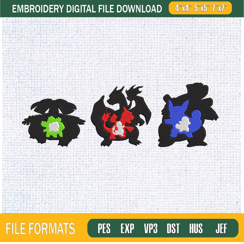 Bulbasaur, Charmander, Squirtle Evolution Embroidery Designs, Pokemon Machine Embroidery Design, Machine Embroidery Designs - Premium & Original SVG Cut Files.j