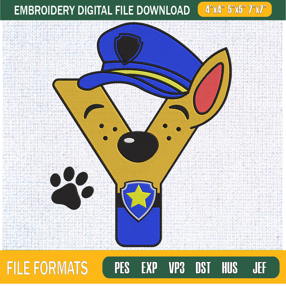 Chase Letter Y Embroidery Designs, Cartoon Machine Embroidery Design, Machine Embroidery Designs - Premium & Original SVG Cut Files.jpg