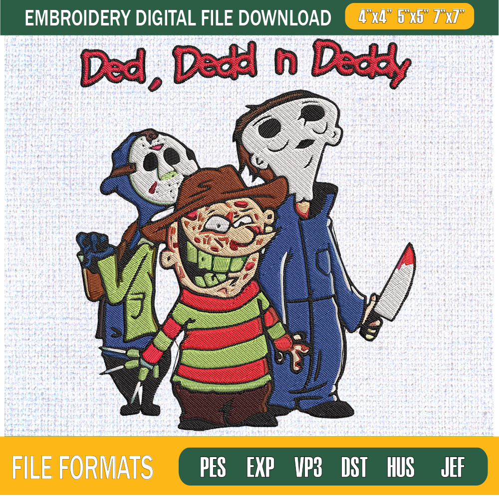 Ded Dedd N Deddy Freddy Krueger Jason Voorhees Michael Myers Embroidery Designs, Halloween Machine Embroidery Design, Machine Embroidery Designs - Premium & Ori