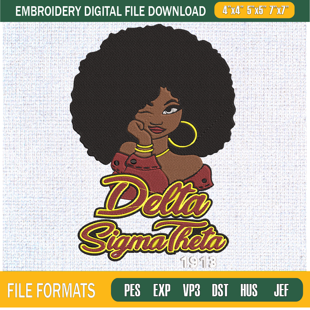 Delta Afro Woman Embroidery Designs, Historically Black Colleges and Universities Machine Embroidery Design, Machine Embroidery Designs - Premium & Original SVG