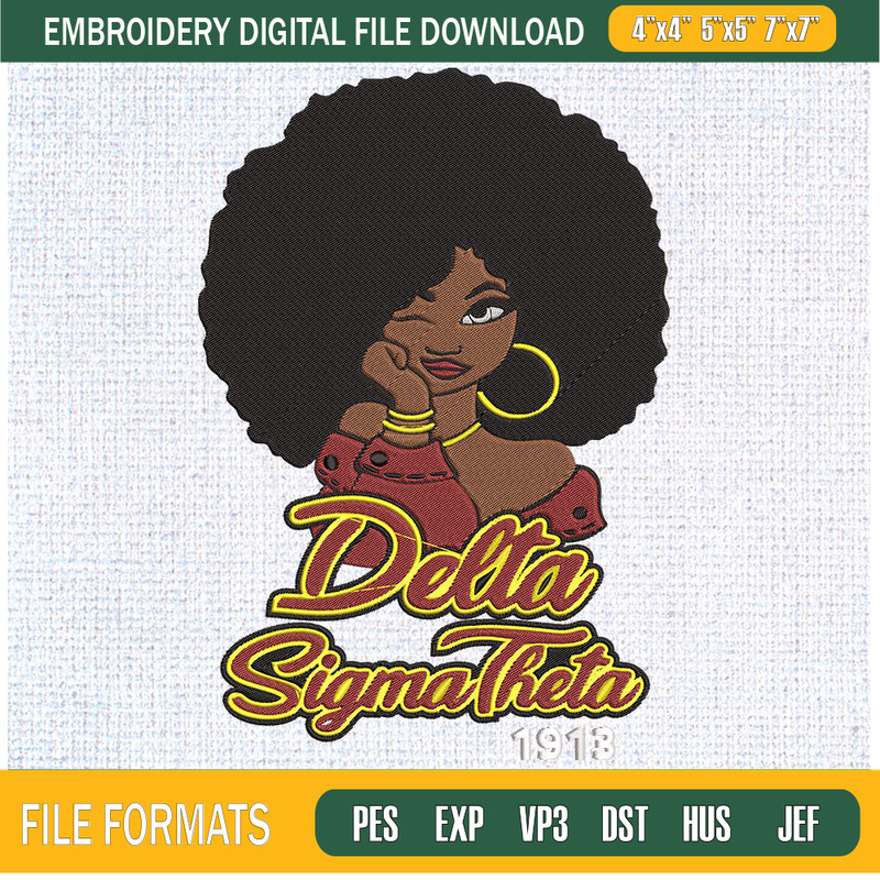 Delta Afro Woman Embroidery Designs, Historically Black Colleges and Universities Machine Embroidery Design, Machine Embroidery Designs - Premium & Original SVG
