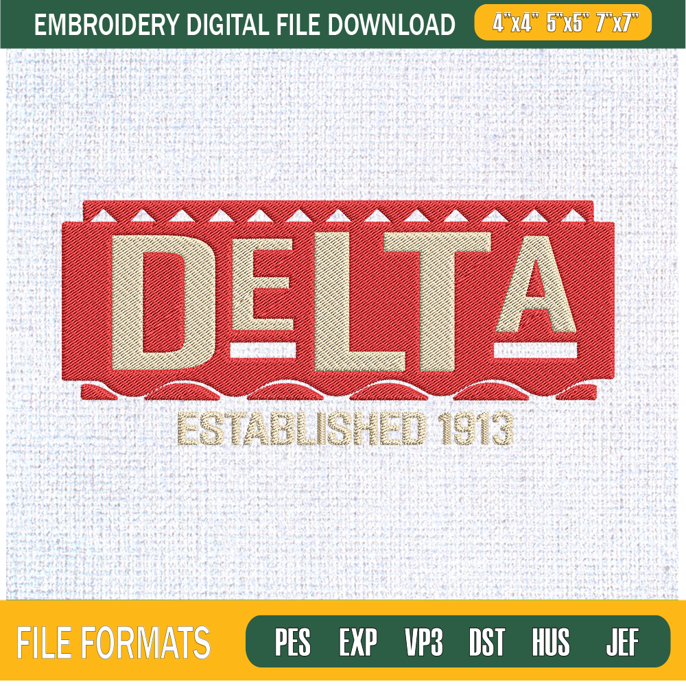 Delta Established 1913 Embroidery Designs, Historically Black Colleges and Universities Machine Embroidery Design, Machine Embroidery Designs - Premium & Origin