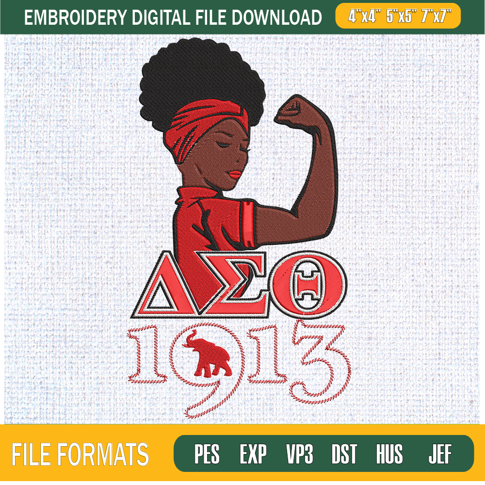 Delta Sigma Theta 1913 Afro Girl Embroidery Designs, Historically Black Colleges and Universities Machine Embroidery Design, Machine Embroidery Designs - Premiu