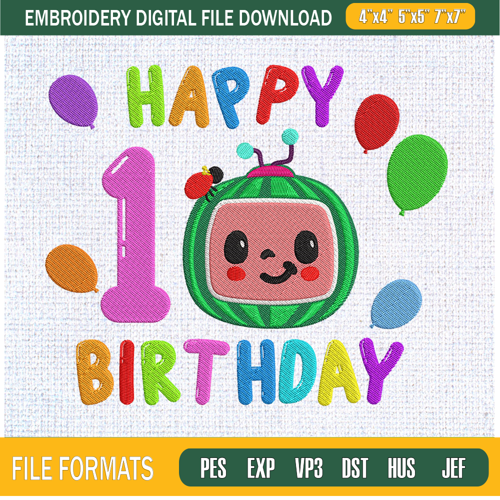 Happy 1st Birthday Cocomelon Embroidery Designs, Birthday Machine Embroidery Design, Machine Embroidery Designs - Premium & Original SVG Cut Files.jpg