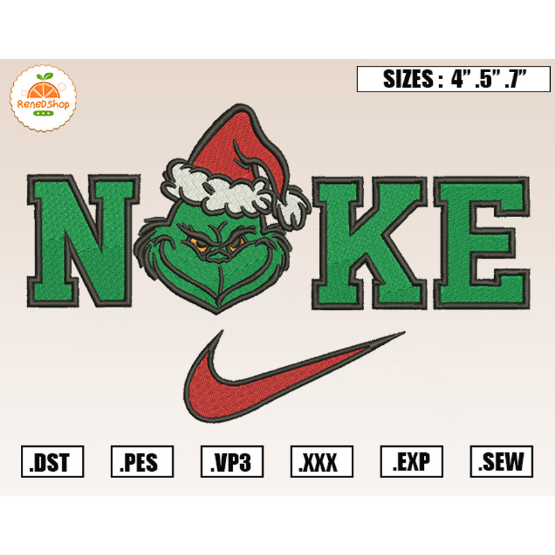 Christmas Nike Grinch Face Embroidery Designs, Christmas Embroidery Design File Instant Download.jpg