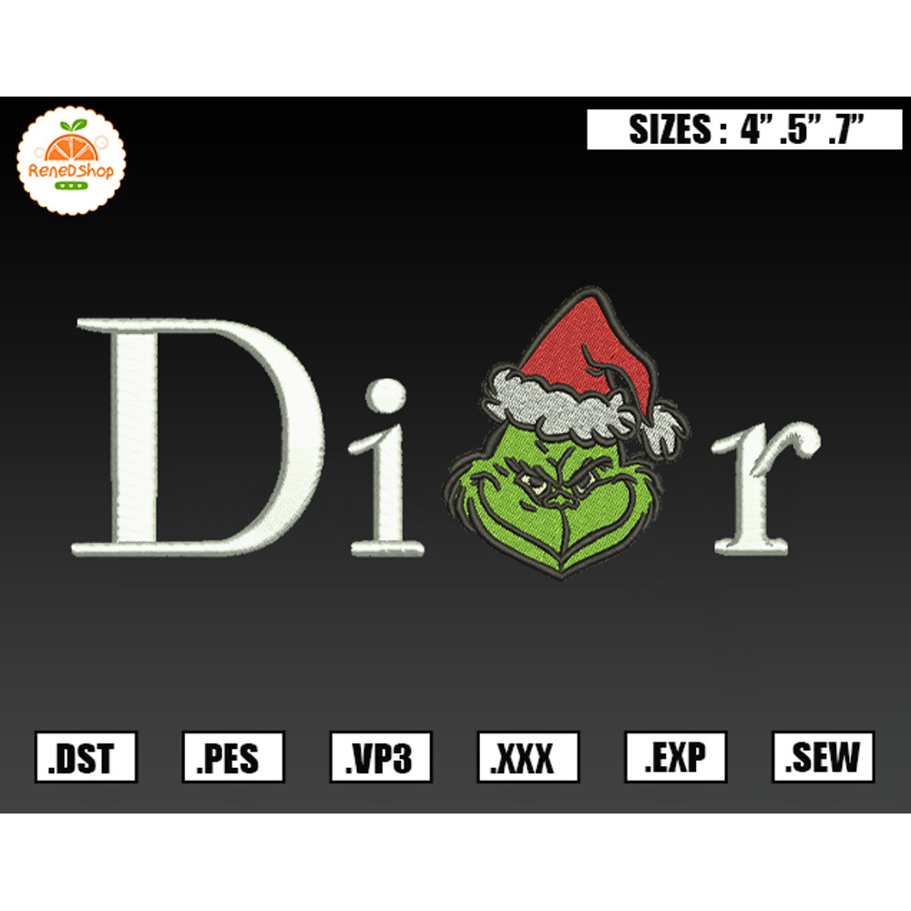 Dior Logo X Grinch Christmas Embroidery Designs, Christmas Embroidery Design File Instant Download.jpg