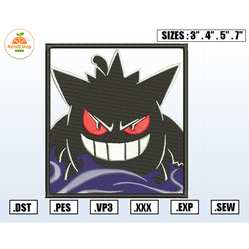 Gengar Embroidery Design, Pokemon Embroidery File, Anime Embroidery Design, Machine Embroidery Design, Instant Download.jpg