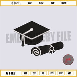 size graduation hat& graduation certificate silhouette embroidery design machine embroid
