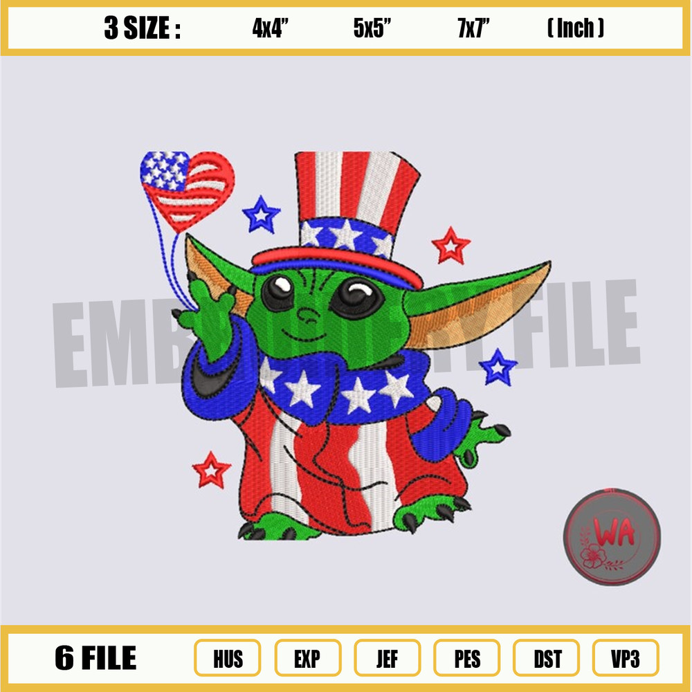 4th July Baby yoda Embroidery Design, 4th of July machine embroidery design files, Independence day embroidery digital f.jpg