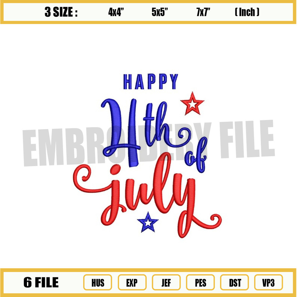 4th of july Embroidery Design, 3 sizes, Instant Download.jpg