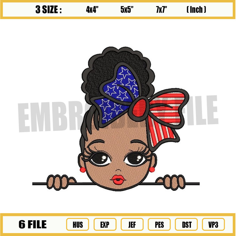 4th of July Girl Embroidery Design, 3 sizes, Instant Download 2.jpg
