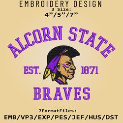 Alcorn State Braves embroidery design, NCAA Logo Embroidery Files, NCAA Alcorn State Braves, Machine Embroidery Pattern