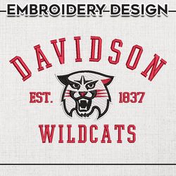 davidson wildcats est logo embroidery designs, ncaa davidson wildcats team embroidery, ncaa team logo, 3 sizes, machine