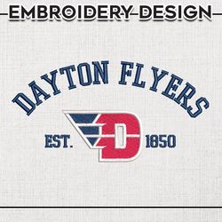 dayton flyers est logo embroidery designs, ncaa dayton flyers team embroidery, ncaa team logo, 3 sizes, machine embroide