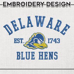 delaware blue hens est logo embroidery designs, ncaa delaware blue hens team embroidery, ncaa team logo, 3 sizes, machin