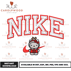 hello kitty christmas embroidery design , anime nike logo, anime embroidery, nike anime