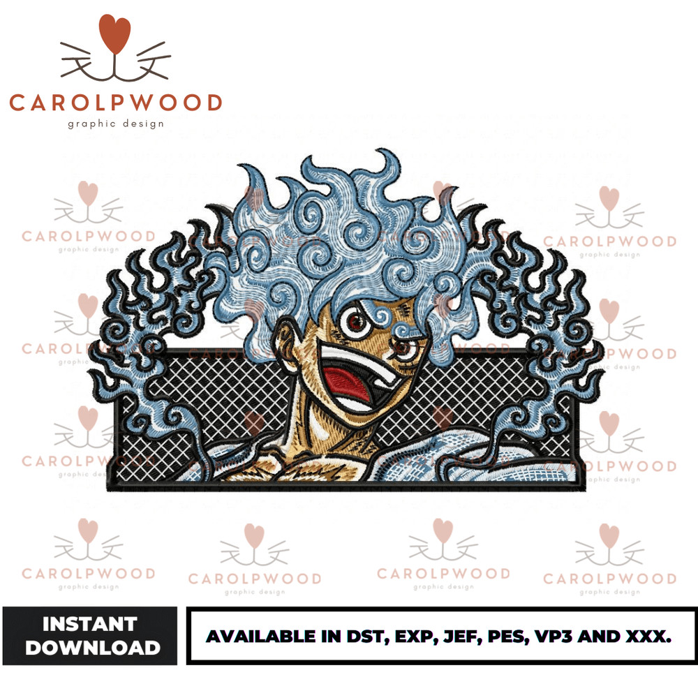 New Best Luffy Gear 5 Boxed Embroidery Design - Embroidery Market.png