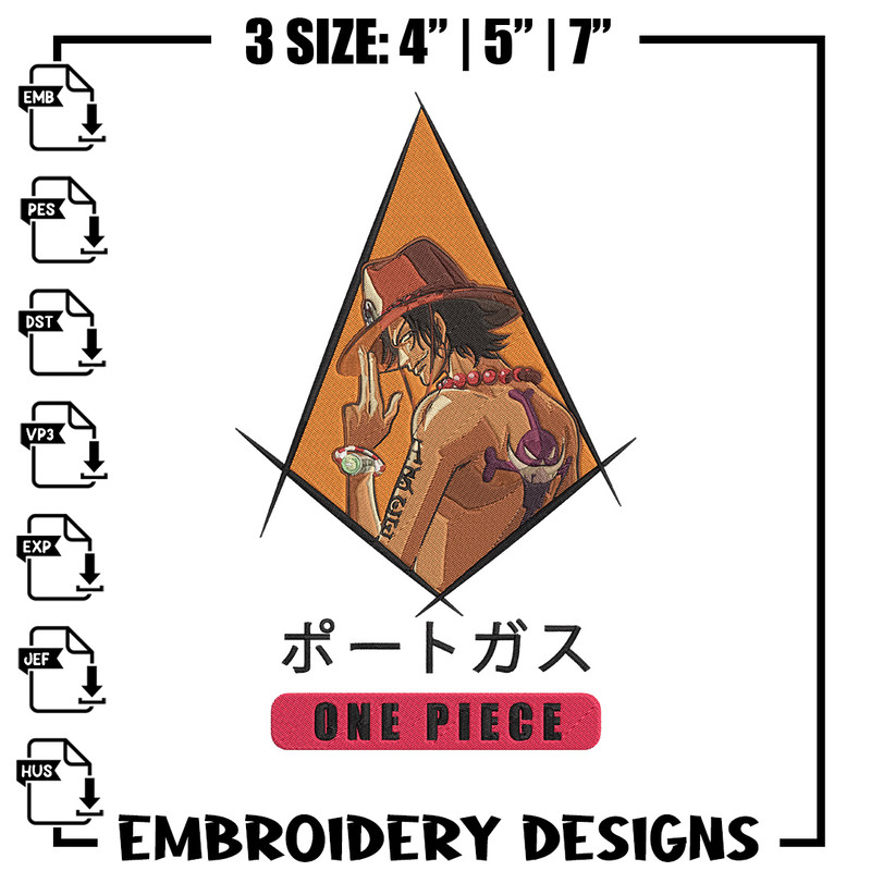 Ace poster Embroidery Design, One piece Embroidery, Embroidery File, Anime Embroidery, Anime shirt, Digital download..jpg