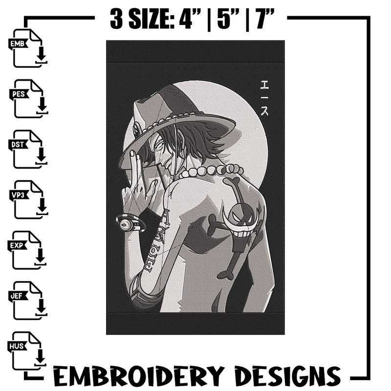 Ace poster Embroidery Design, One piece Embroidery, Embroidery File, Anime Embroidery, Anime shirt, Digital download.jpg