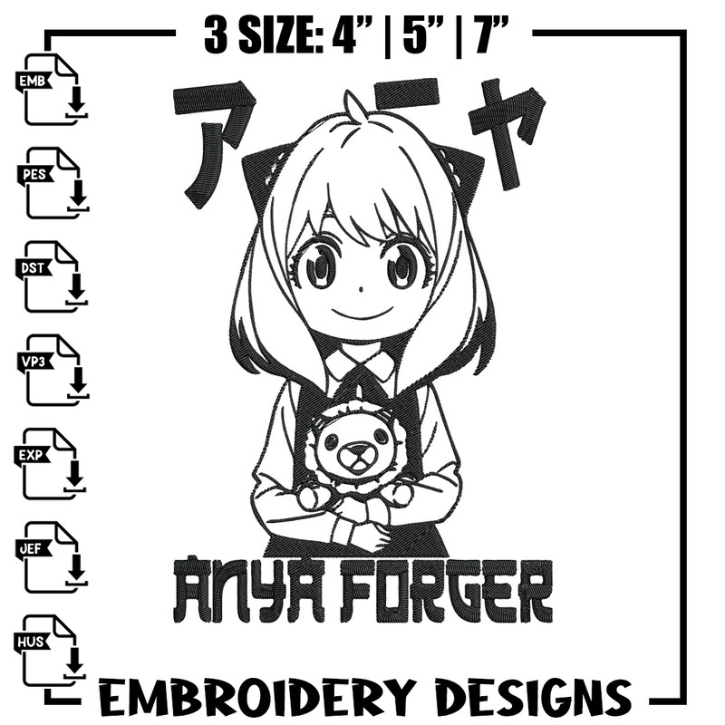 Anya forger Embroidery Design, Spy x family Embroidery, Embroidery File, Anime Embroidery, Digital download.jpg