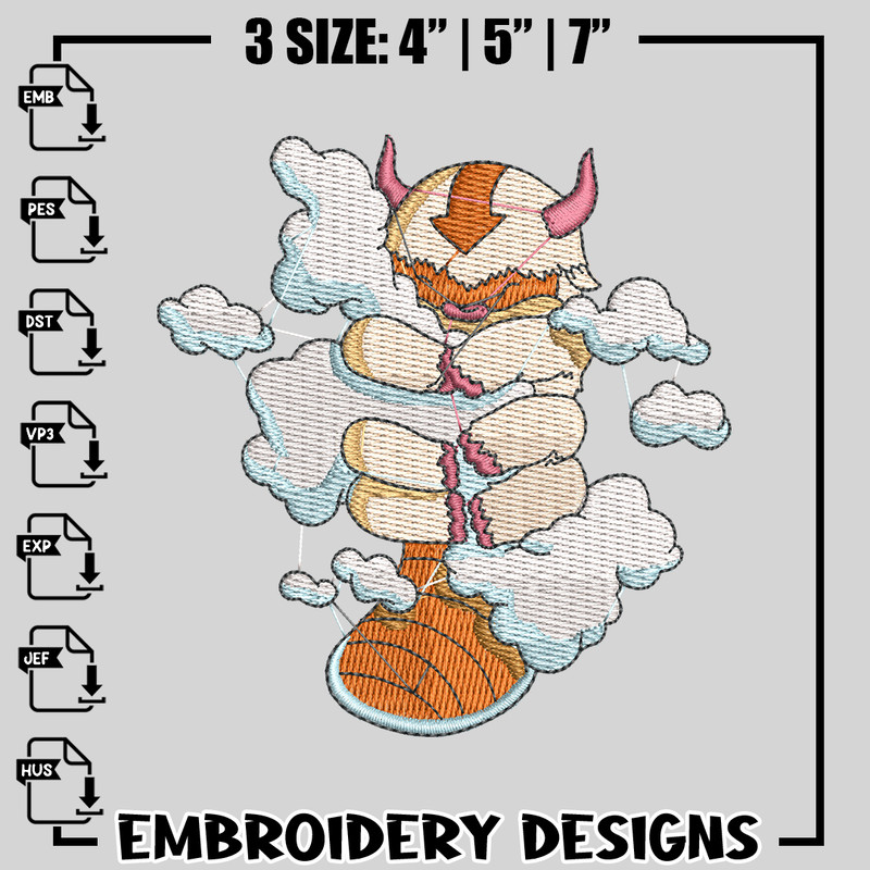 Appa Cloud embroidery design, Appa Cloud embroidery, anime design, logo design, anime shirt, Instant download.jpg