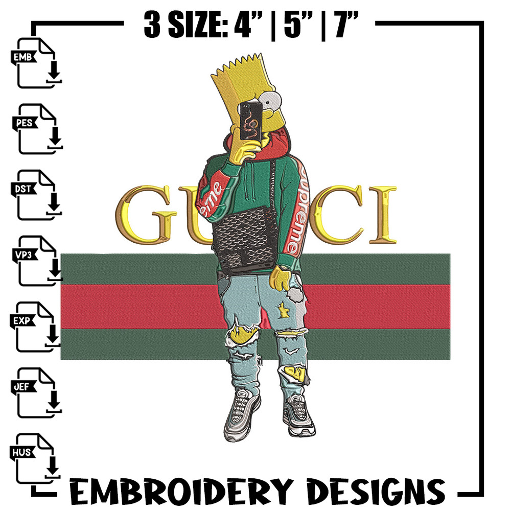 Bart Simpson Embroidery Design, Simpson Embroidery, Embroidery File, Anime Embroidery, Gucci shirt, Digital download.jpg
