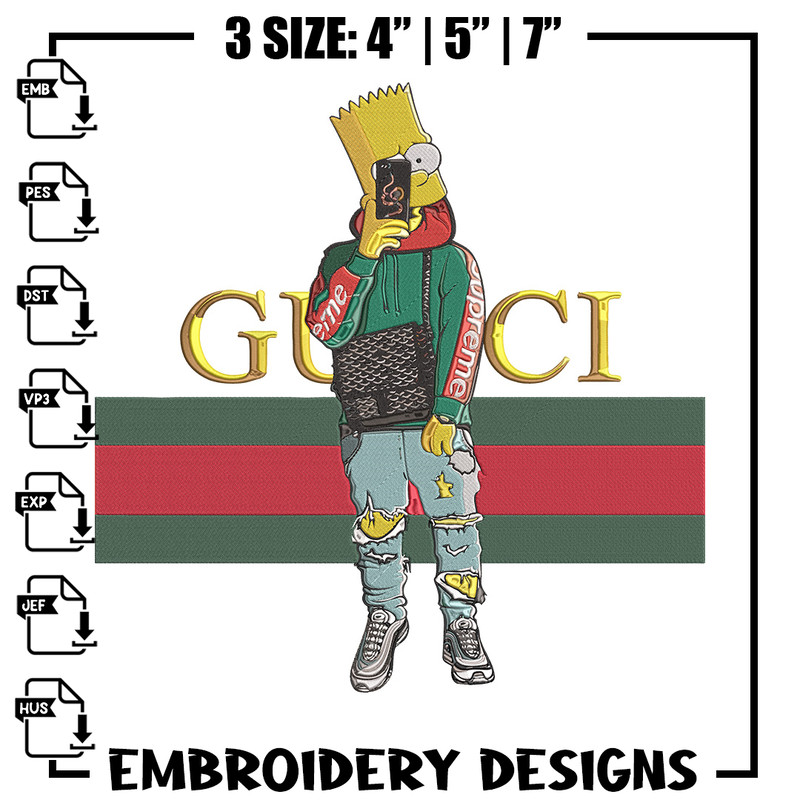 Bart Simpson Embroidery Design, Simpson Embroidery, Embroidery File, Anime Embroidery, Gucci shirt, Digital download.jpg