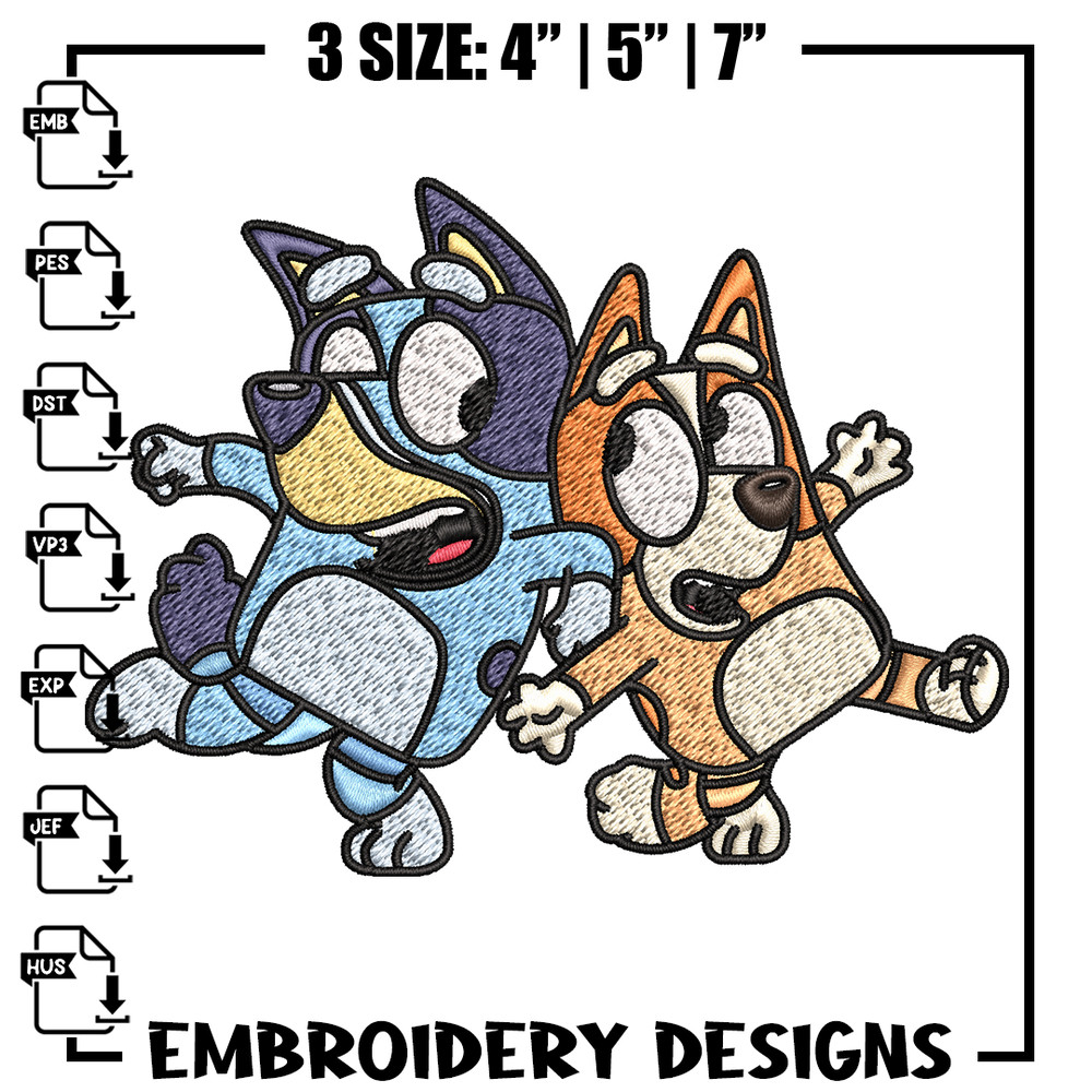 Bingo and Bluey Embroidery, Bluey Embroidery, Embroidery File, cartoon design, cartoon shirt, Digital download..jpg