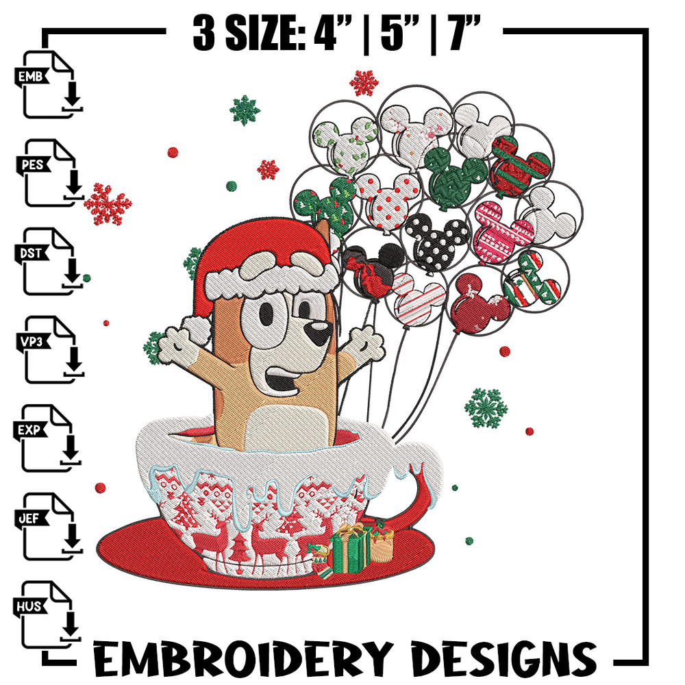 Bingo chrismas Embroidery Design, Bluey Embroidery, Embroidery File, Chrismas Embroidery, Anime shirt, Digital download.jpg