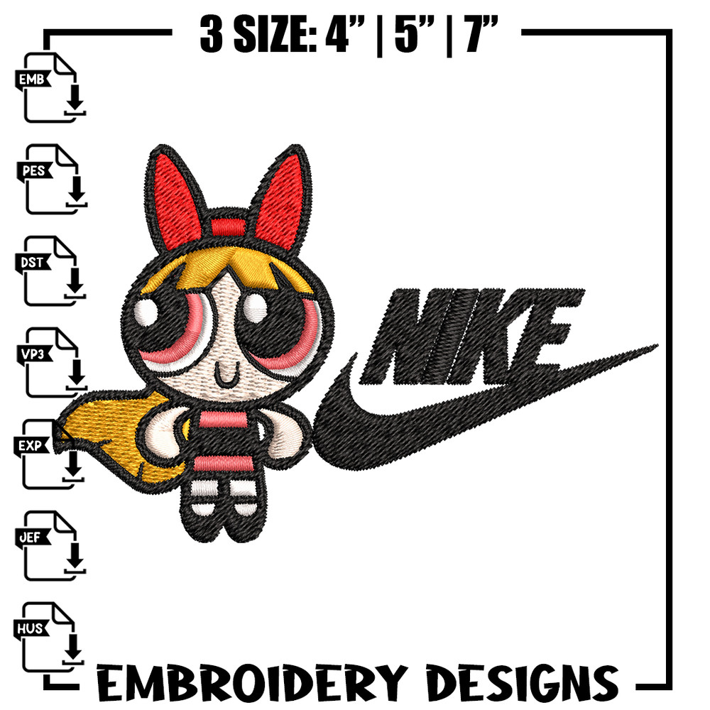 Blossom Nike Embroidery design, Powerpuff Girls cartoon Embroidery, Nike design, Embroidery file, Instant download..jpg