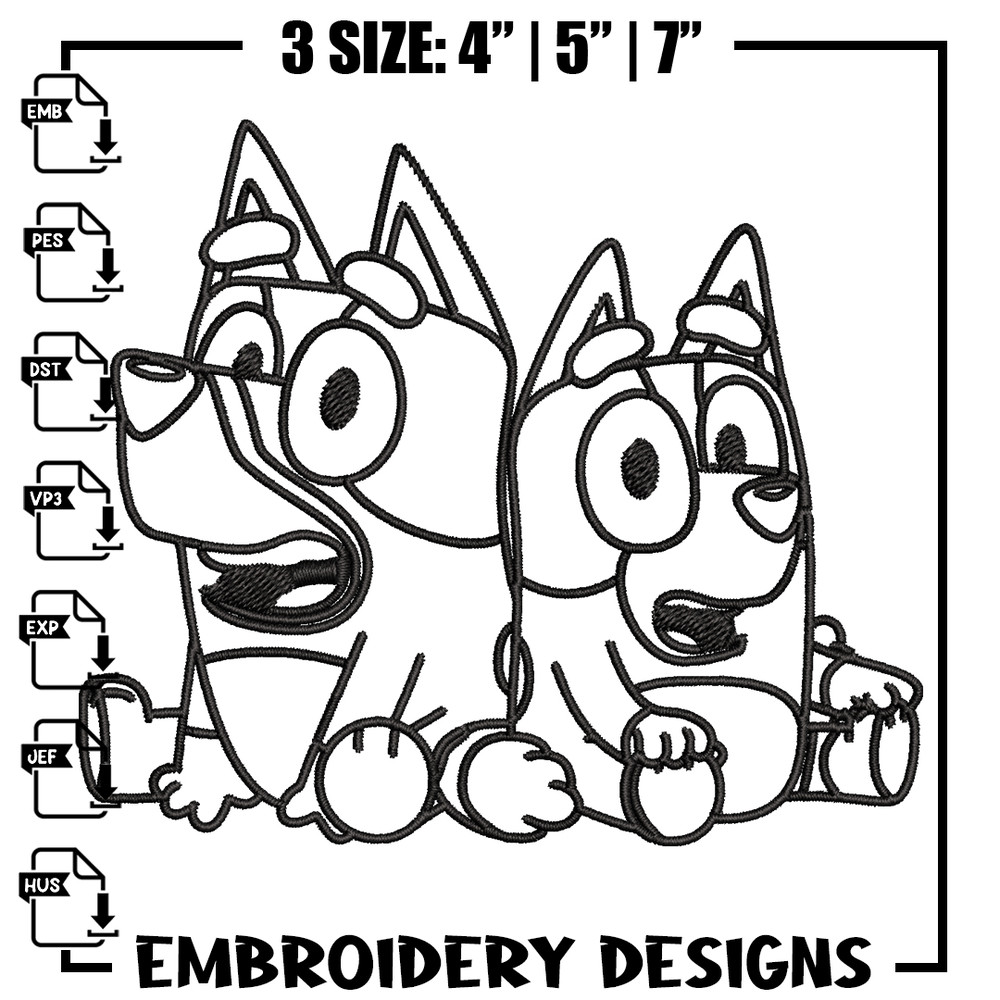 Bluey Bingo Coloring Pages Embroidery, Bluey Embroidery, Embroidery File, cartoon design, logo shirt, Digital download..jpg