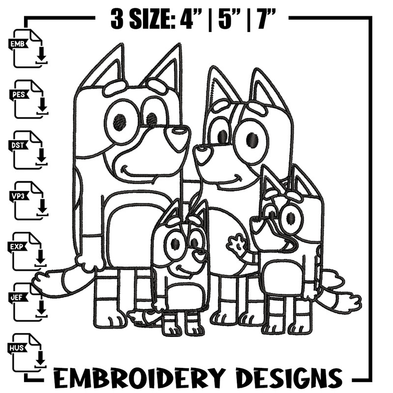 Bluey family Coloring Pages Embroidery, Bluey cartoon Embroidery, Embroidery File, cartoon design, Digital download..jpg