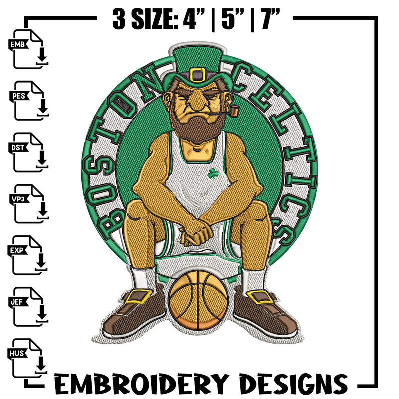 Boston Celtics mascot embroidery design, NBA embroidery, Sport embroidery, Logo sport embroidery, Embroidery design.jpg