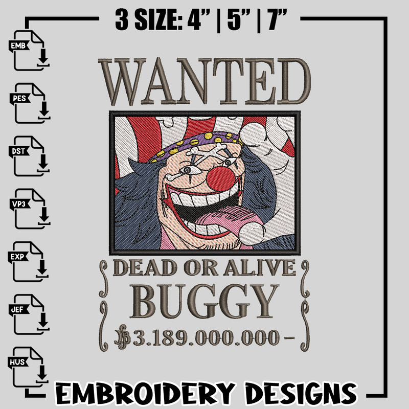 Bounty Buggy embroidery design, One Piece embroidery, anime design, logo design, anime shirt, Instant download.jpg