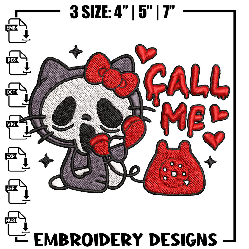 Call Me Scream Hello Kitty Embroidery design, Hallokitty Embroidery, cartoon design, Embroidery File, Digital download..jpg