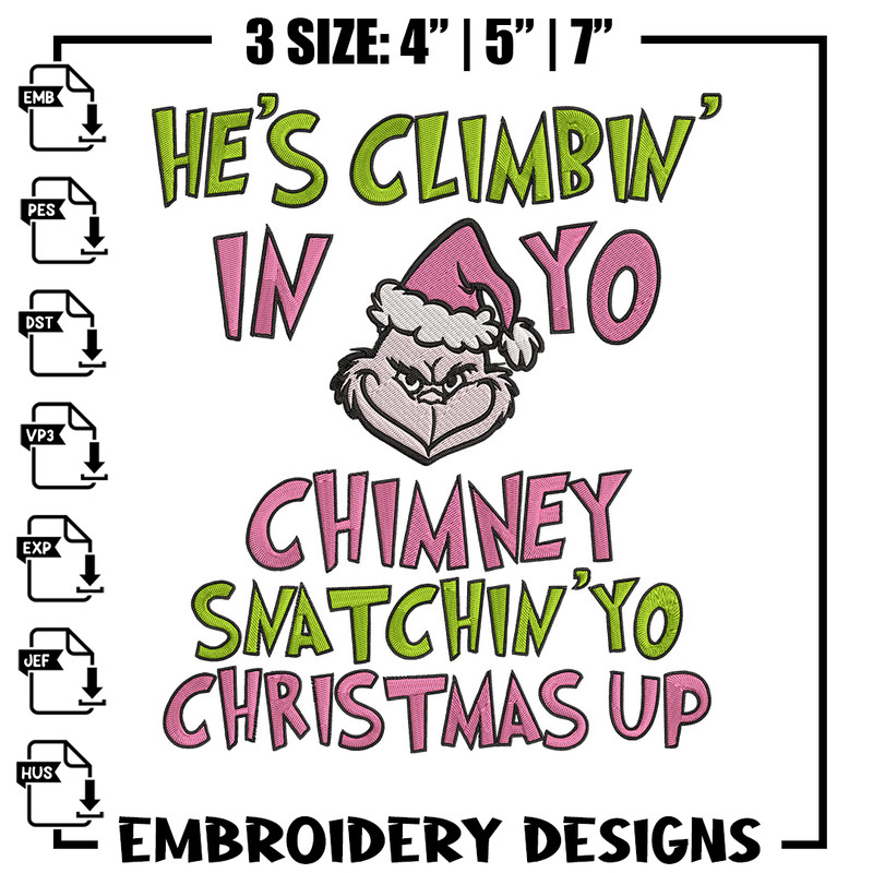 Chrismas up Embroidery Design, Grinch Embroidery, Embroidery File, Chrismas Embroidery, Anime shirt, Digital download.jpg