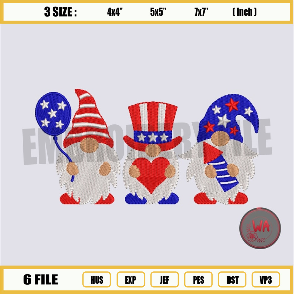 4th July embroidery Design, Independence Day Gnome Embroidery Design, 4th July Gnome Machine Embroidery Design Digital F.jpg