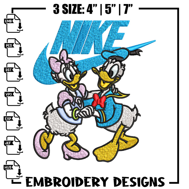 Daisy and Donald duck Nike Embroidery design, Cartoon Embroidery, Nike design, Embroidery file, Instant download.jpg